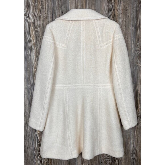 Jessica Simpson Boiled Wool Blend Dress Coat LARGE Ivory W/ Gold Zipper Chic - Picture 4 of 15
